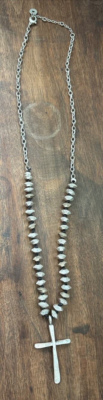 Boho Southwestern Cross Necklace Silver-Tone Karma Belle Navajo Pearl Style
